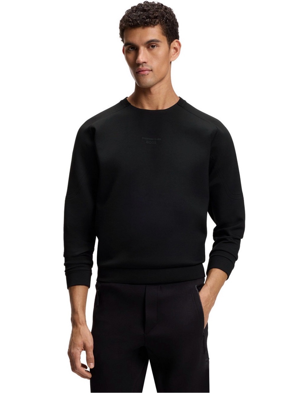 BOSS Men's Black Crewneck Sweatshirt with Subtle Logo